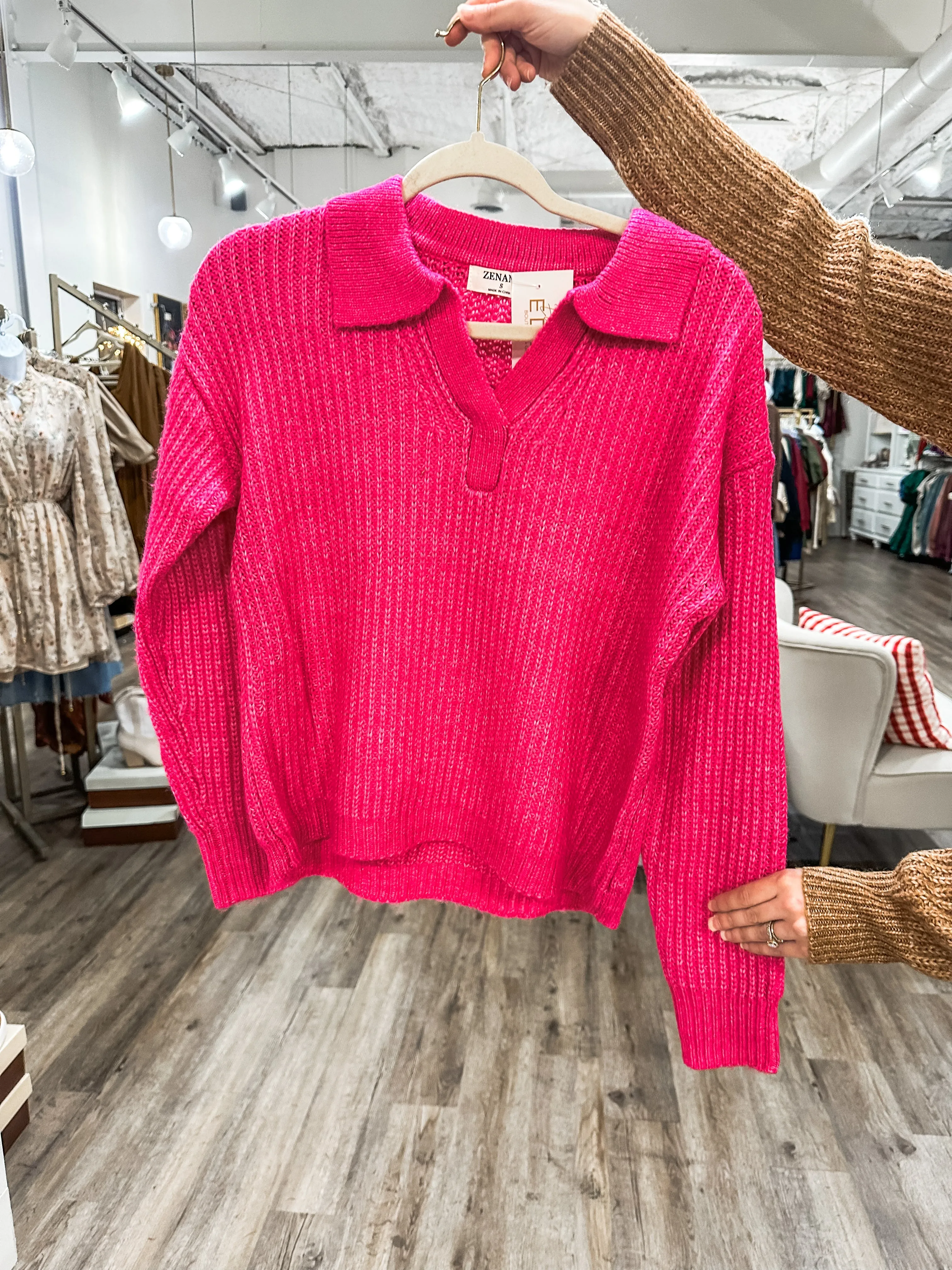 Hot Pink Chunky Collar Knit Sweater