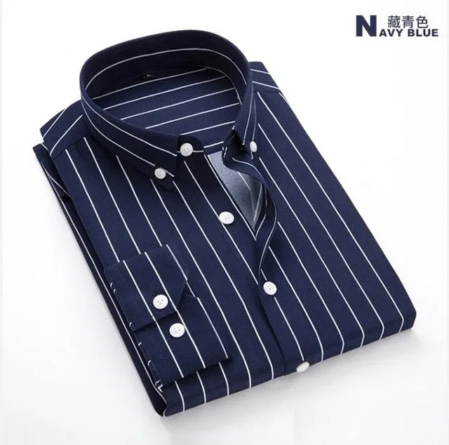Men's Long Sleeves Shirts Striped Classic and Slim Fit