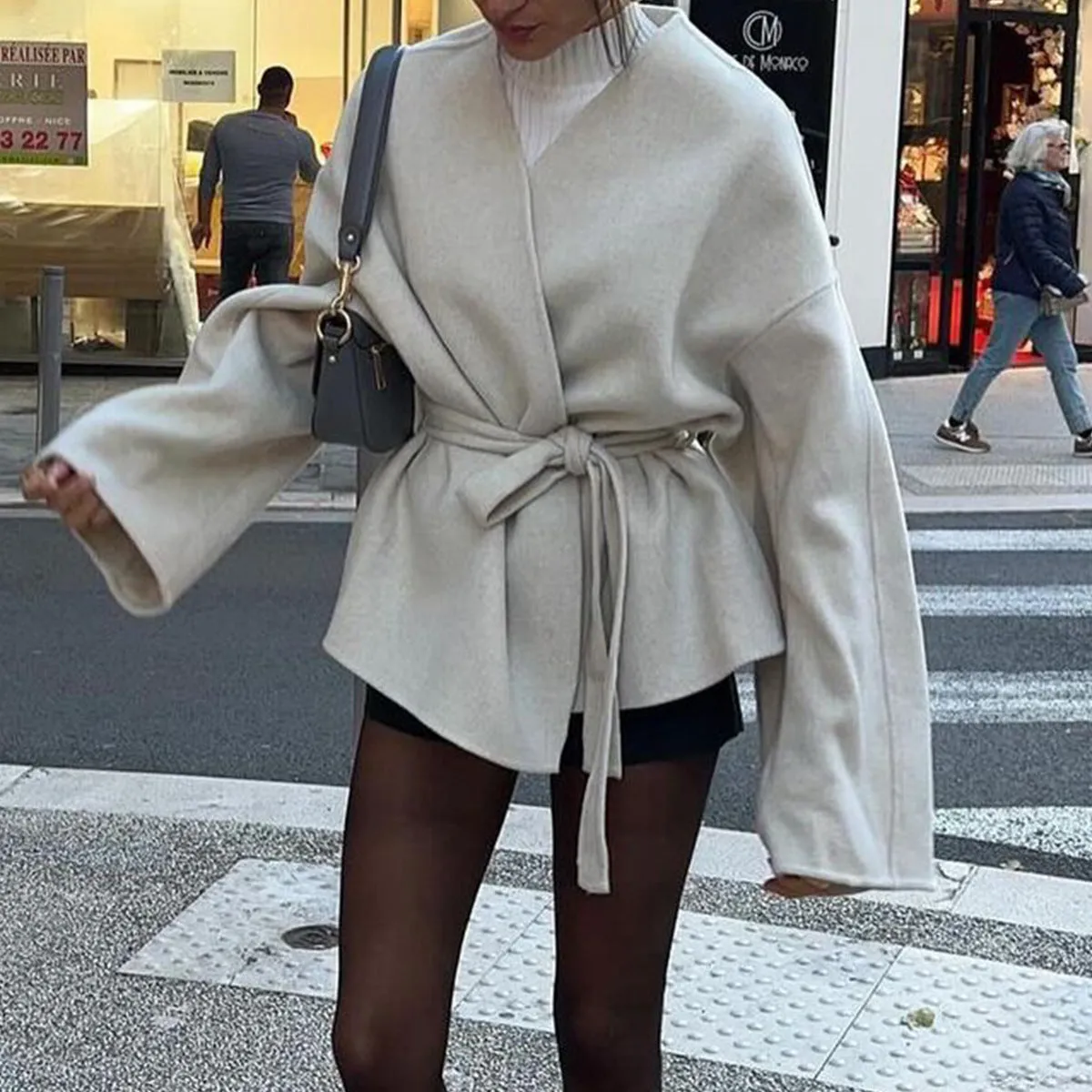 Solid Color Bell Sleeve Belted Trench Coats Wholesale Womens Clothing N3824112000041